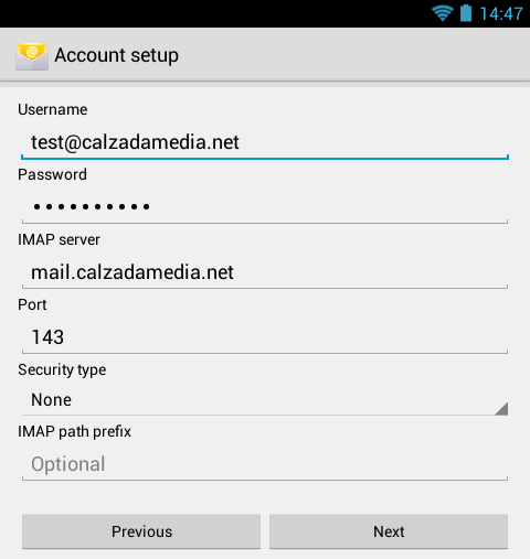Android Email App IMAP Settings