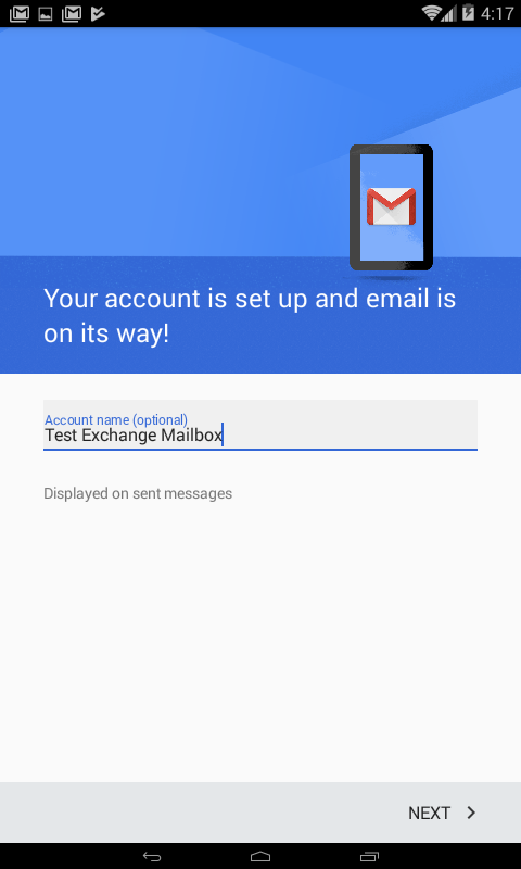 Exchange 2016 using the Android Gmail App (Step 10)