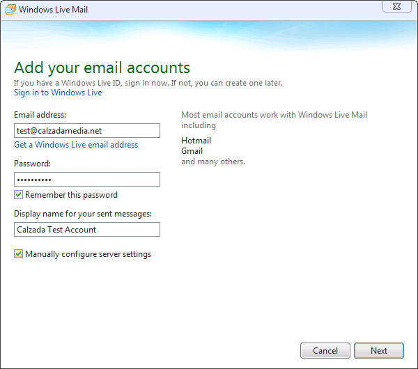 Windows Live Mail Step 2