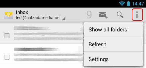 Android Email Settings Menu