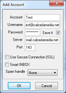IMAPSize Add Account IMAPSize Add Account
