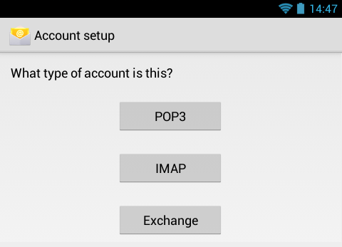 Android IMAP Account Create Type Selector