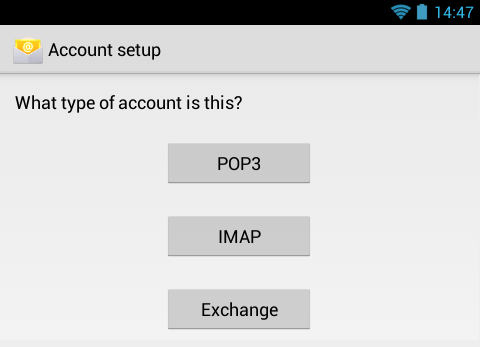 Android IMAP Account Create Type Selector Android IMAP Account Create Type Selector
