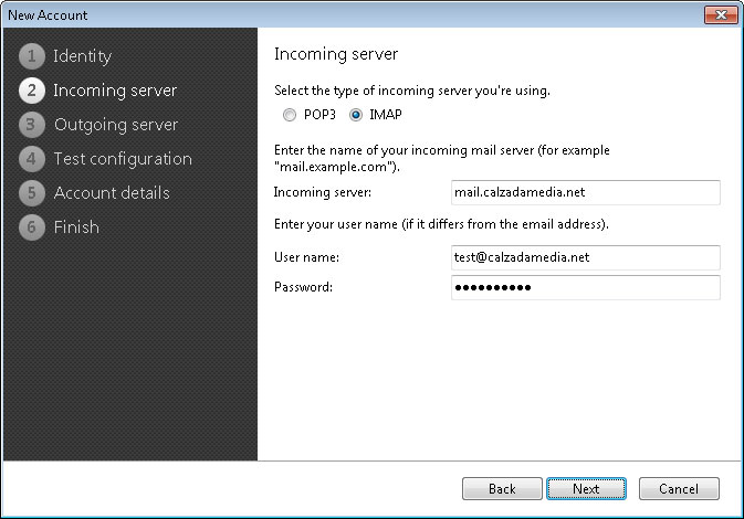 eM Client New Account Wizard Step 2 - Incoming Server eM Client New Account Wizard Step 2 - Incoming Server