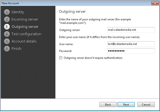 eM Client New Account Wizard Step 3 - Outgoing Server eM Client New Account Wizard Step 3 - Outgoing Server