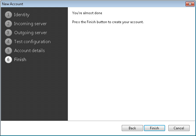 eM Client New Account Wizard Step 6 - Finish eM Client New Account Wizard Step 6 - Finish