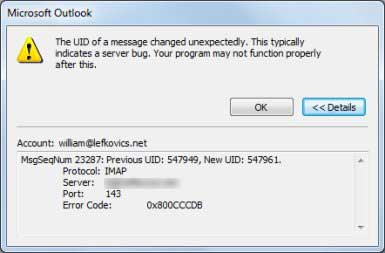 Outlook The UID of the message changed unexpectedly. Outlook The UID of the message changed unexpectedly.