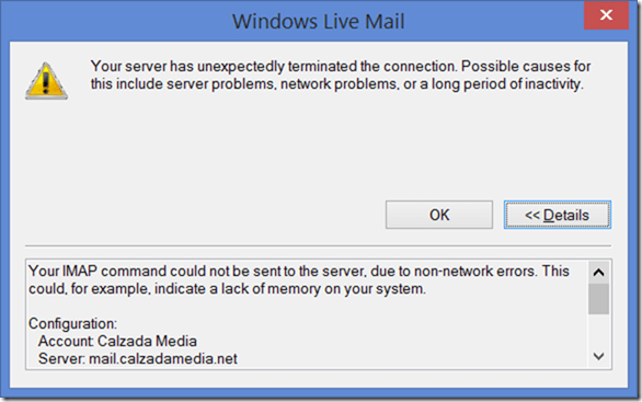 Windows Mail IMAP Failure Windows Mail IMAP Failure
