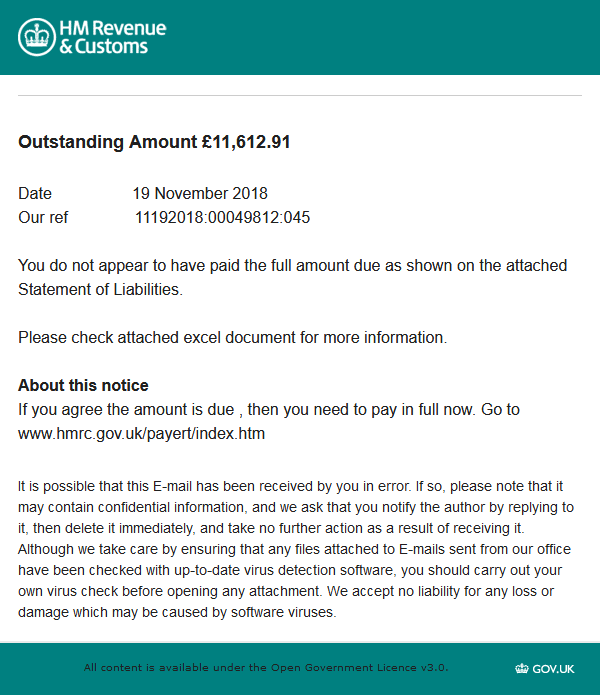 HMRC Phishing/Scam Spam Message